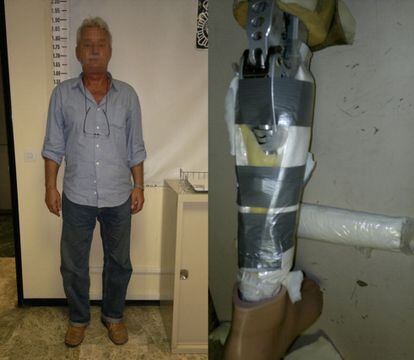 A passenger arriving from the Dominican Republic who had spent four days in Panama, supposedly headed to northwestern Spain on holiday, filled his orthopedic leg with dozens of bags of cocaine.
