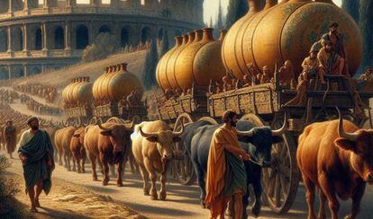 A recreation of vehicles in Ancient Rome.