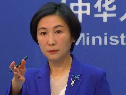 Chinese Foreign Ministry spokesperson Mao Ning gestures during a press conference in October 2022.