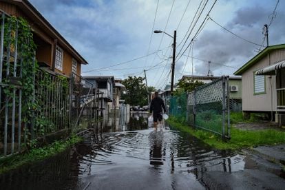 flooded street in Cataño, Puerto Rico, on September 19, 2022, after the passage of Hurricane Fiona.