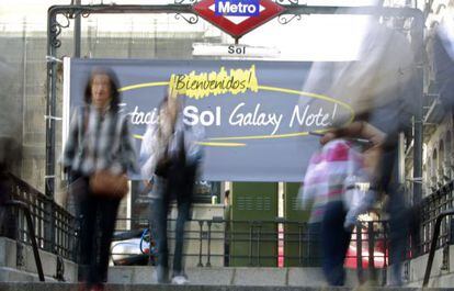 Sol station in downtown Madrid with its new sponsored name. 