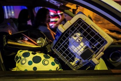 A car loaded with belongings following the evacuation order on Wednesday night.