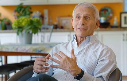 This image released by PBS shows Dr. Anthony Fauci in a scene from the documentary “American Masters: Dr. Tony Fauci,” premiering nationwide on PBS, Tuesday, March 21. (Topspin Content/Room 608/American Masters Pictures/PBS via AP)