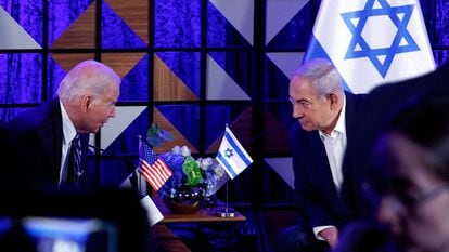 United States President Joe Biden and Israeli Prime Minister Benjamin Netanyahu in Tel Aviv on October 18.