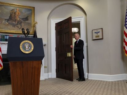 Joe Biden, this Thursday, leaving the Roosevelt Room of the White House.