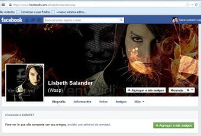 A screen grab of the fake Lisbeth Salander Facebook profile.