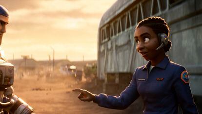 Buzz Lightyear and Alisha Hawthorne in a still of 'Lightyear' (Disney/Pixar, 2022).