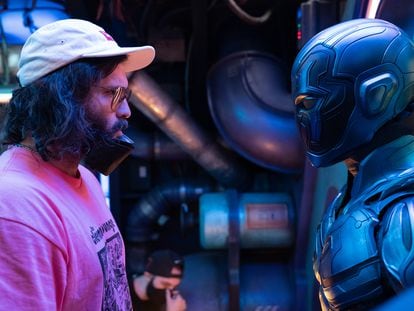 The director of ‘Blue Beetle,’ Ángel Manuel Soto, on the set of the film.