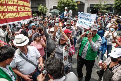 Supporters of Pedro Castillo demonstrating in Lima on Wednesday.