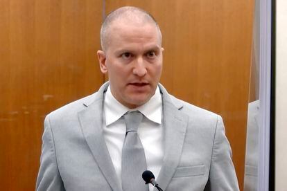Former Minneapolis police Officer Derek Chauvin addresses the court at the Hennepin County Courthouse on June 25, 2021, in Minneapolis.