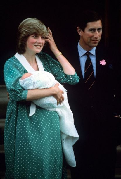 Diana walking out of London's St. Mary's Hospital after giving birth to her first child, Prince William, in 1982. Three decades later, her daughter-in-law Kate Middleton paid tribute to the outfit Diana was wearing with a dress of the same print made by Jenny Packham after the birth of her eldest son, George. Diana and Charles' second son, Henry, was born in September 1984. According to the princess, after she became pregnant for the second time, she and Charles never had sex again.