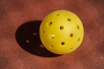 The ball used in pickleball, a fast-growing sport in Spain and the US.