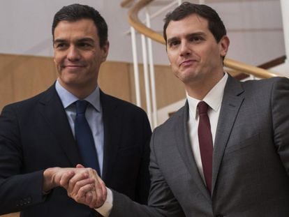 Pedro Sánchez and Albert Rivera in Congress on Wednesday.
