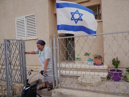 Rachel Marciano, 85, outside her home in Ofakim, the furthest place from Gaza that Hamas reached in its attack on October 7.