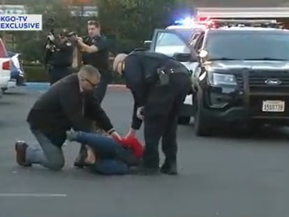 Television footage from the area showed officers taking a man into custody without incident.