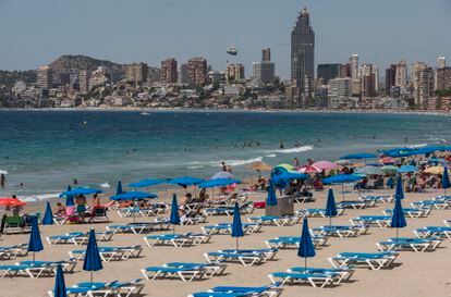 Benidorm beach in Valencia in July 2020.