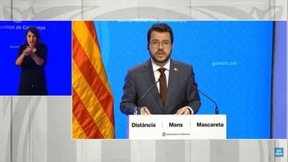 Catalonia's acting premier Pere Aragonès at a news conference on Thursday.