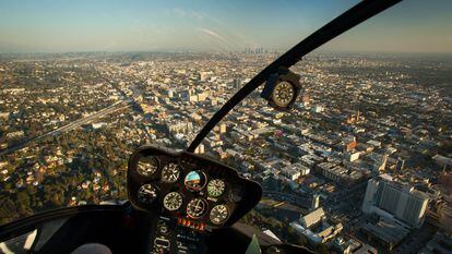 The city of Los Angeles as seen from a helicopter.