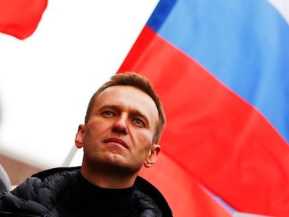 Russian opposition leader Alexei Navalny takes part in a march in memory of Russian opposition leader Boris Nemtsov in Moscow, Russia on February 24, 2019.
