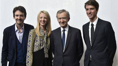 LVMH chairman Bernard Arnault with three of his five children: from left, Antoine, Delphine and Alexandre, in Paris in 2015.