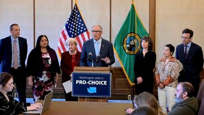 Washington Gov. Jay Inslee speaks during a press conference, Tuesday, April 4, 2023, at the state Capitol in Olympia, Wash.