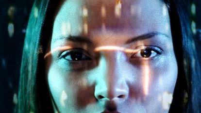 Image of a biometric security system representing a woman's face.