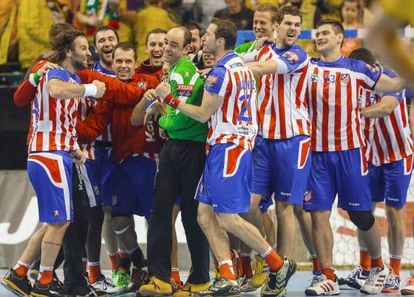 Atlético players, pictured last year after a victory.