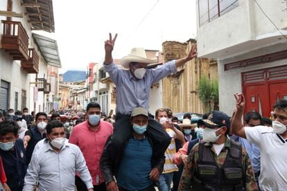Peru's presidential candidate Pedro Castillo in Tacobamba on Sunday.