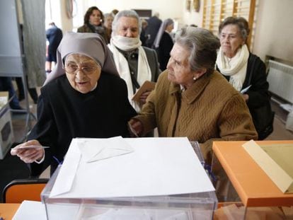 A nun voting in Madrid on Sunday.