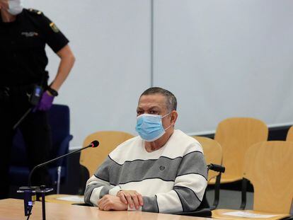 Former Salvadoran colonel Inocente Montano looks on before the start of a trial for his alleged participation in the 1989 murder of Jesuit priests.