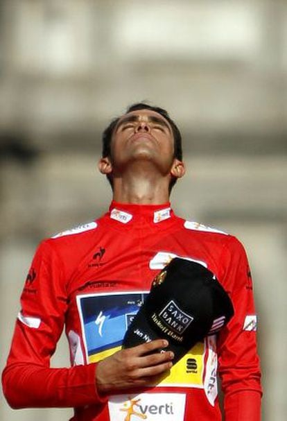 Alberto Contador atop the podium in Madrid on Sunday.