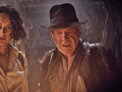 Phoebe Waller-Bridge and Harrison Ford, in an image from ‘Indiana Jones and the Dial of Destiny’.'