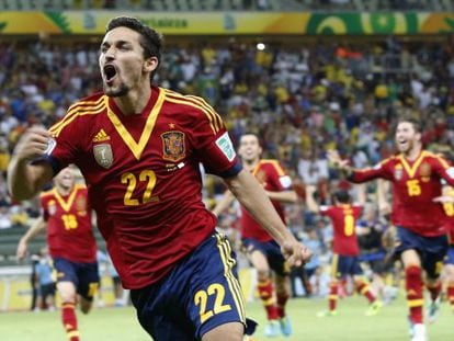 Flying down to Rio: Jes&uacute;s Navas scores the penalty that puts Spain into a dream Confederations Cup final against Brazil.
