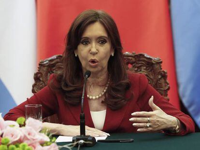 President Cristina Fernández de Kirchner speaks in Beijing on Wednesday.