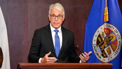Los Angeles County District Attorney George Gascon speaks during a news conference on February 22, 2023, in Los Angeles.