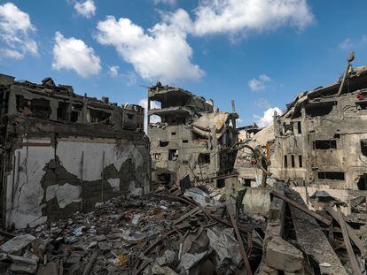 Buildings destroyed by an Israeli bombardment in Gaza City, October 16, 2023.