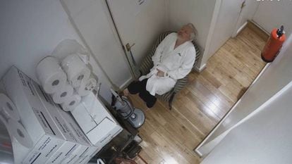 Julian Assange in a still from one of the videos recorded inside the Ecuadorian embassy in London.