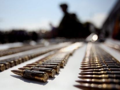A photograph taken on August 19 showing military equipment seized after an army operation against the FARC in Cauca.