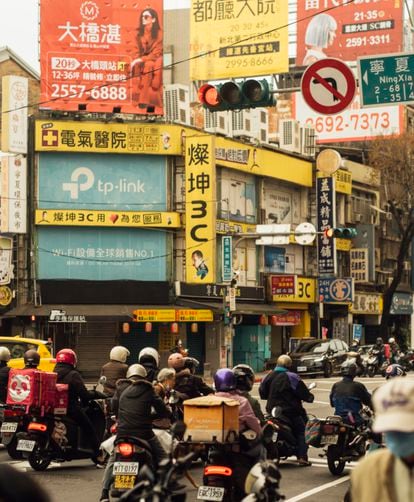Heavy traffic on a Taipei street. Taiwan – a country with 23 million residents – has almost 14 million motorcycles.