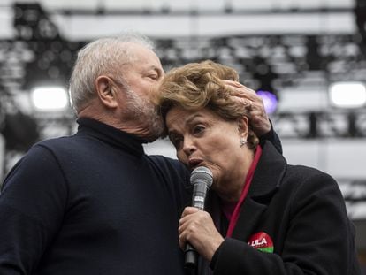 Luiz Inácio Lula da Silva and Dilma Rousseff, during a rally in August.