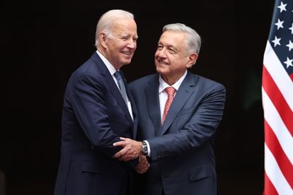 US President Joe Biden greets President of Mexico Andrés Manuel Lopez Obrador at the 2023 North American Leaders' Summit on January 9.