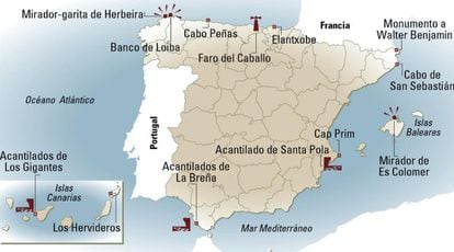 A map of the most scenic cliffs in Spain.