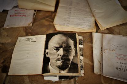 Books rescued from the Kupiansk History Museum after a Russian attack.