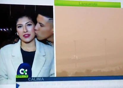 Journalist Raquel Guillán was kissed by a stranger while reporting live from the Canary Islands.