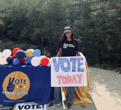 Voting rights activist Hannah Gebresilassie in Atlanta. 