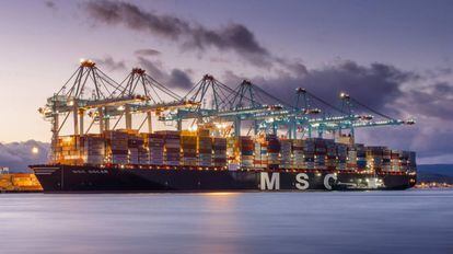 A container vessel at Algeciras.