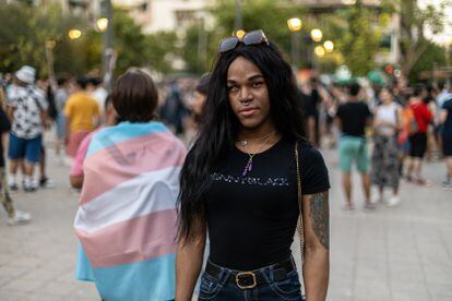 Ninoskha Sánchez, a Cuban friend of Anna Hernández, moments before the start of a demonstration against transphobia in Athens. 