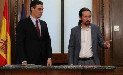 Caretaker Prime Minister Pedro Sánchez and Unidas Podemos leader Pablo Iglesias.