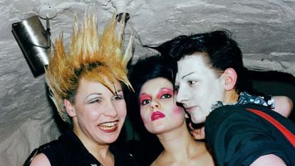 Boy George (on the right), with two of his partners in crime during the foundational era of the New Romantic movement: Marilyn (his boyfriend at the time, who also had a brief musical career) and Princess Julia, a DJ and nightclub promoter who’s still active today.