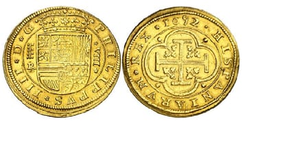 An eight-escudo coin from 1652, sold at auction in 2012 for €614,000.